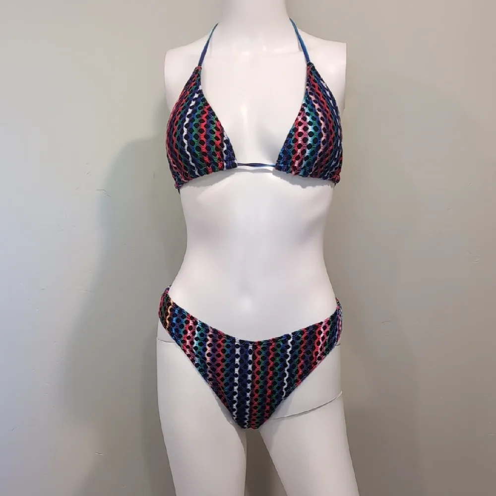 SHEIN Multicolor Strappy Halter Bikini With Matching Coverup Size Medium